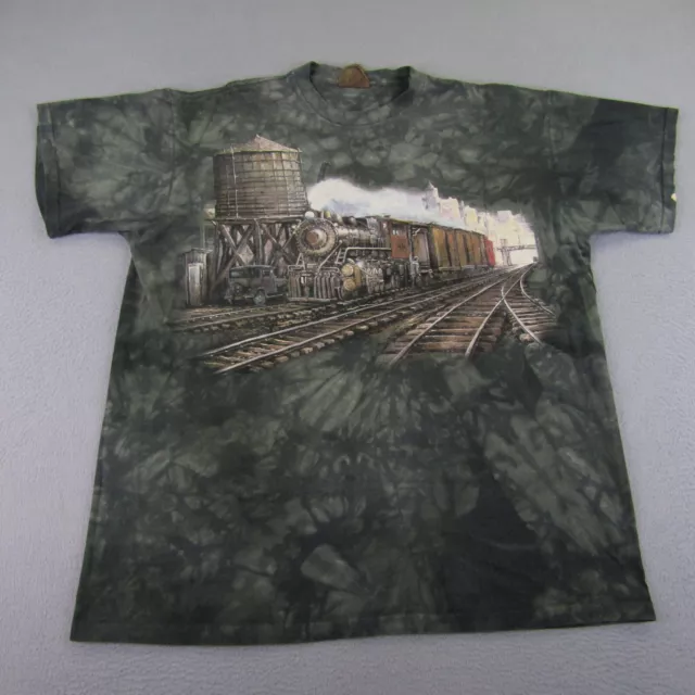 Vintage The Mountain Shirt Mens Large Green Tie Dye Train Engine Locomotive ^