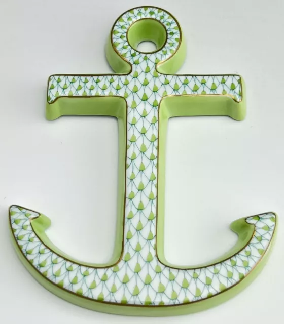 🦋 BRAND NEW HEREND Nautical ANCHOR Key Lime Fishnet Figurine