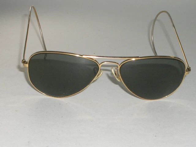52[]14 Vintage B&L Ray Ban Usa G15 Cable Wrap-Arounds Arista Aviator Sunglasses