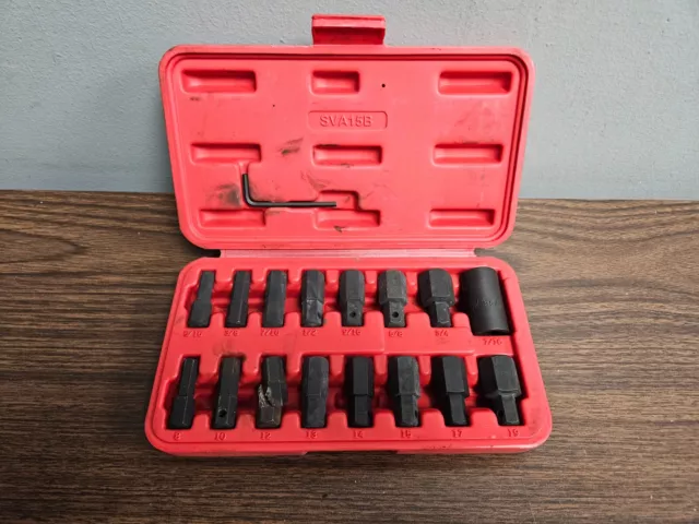 MAC Tools SVA15B 15pc SAE and Metric 1/2" Drive Hex Key Socket Set Broken 12mm