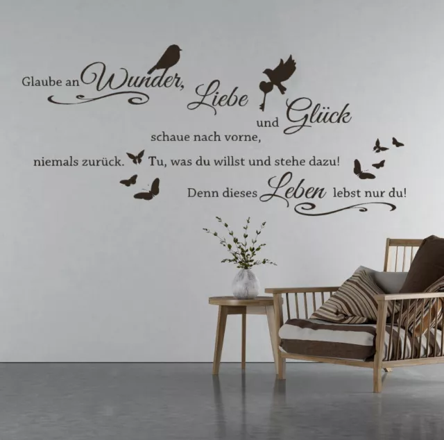 Wandtattoo Glaube an Wunder Liebe und Glück Wandtattoo Wohnzimmer Spruch TK3a