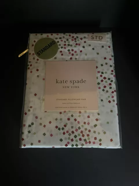 KATE SPADE CONFETTI Standard PILLOWCASES 2 PC Cotton Percale White Multi NWT