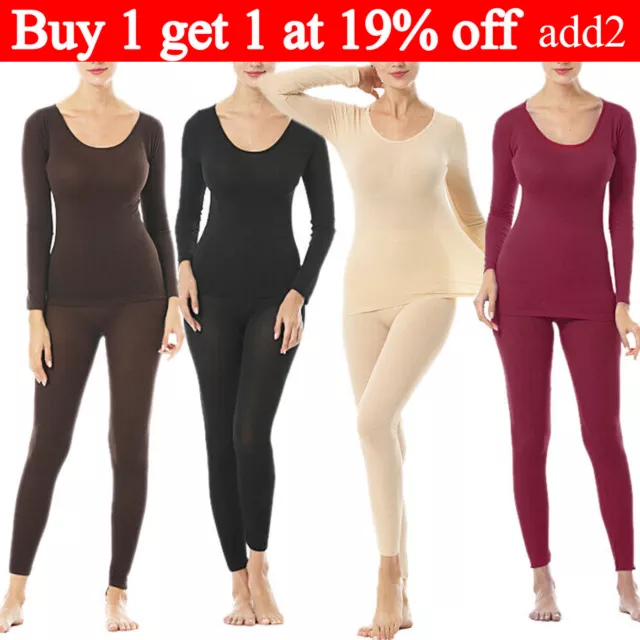 Women Solid Seamless Elastic Thermal Inner Wear Thermal Underwear Top+Bottom Set