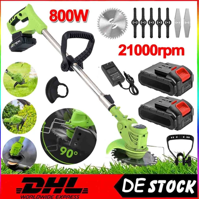 Akku Rasentrimmer 800W 9000 U/min - Mit 2x1500mAh Akkus & 4 Schneidköpfen, Teleskopstange 71-106cm
