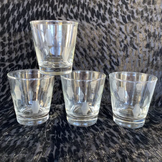 Vintage Libbey Etched Whiskey Tumbler set 4 Low Ball Barware Glasses