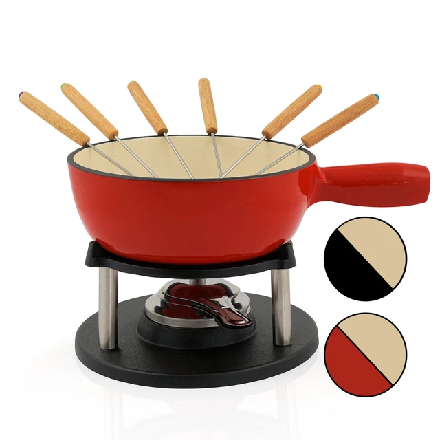 BBQ-Toro 9-teiliges Gusseisen Fondue Set für 6 Personen 2 L Fondueset emailliert