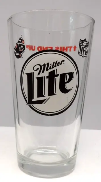 Tampa Bay Buccaneers Miller Lite Beer PINT GLASS Flag Logo This End Up NFL Bucs