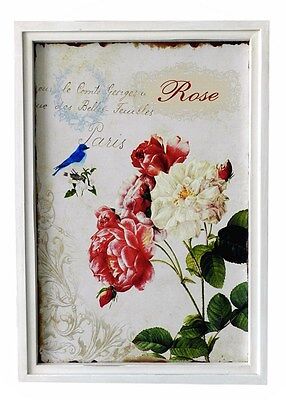 Quadro con stampa targa legno decorazione fiori floreale shabby chic 34x48 
