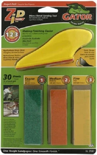 Ali Gator Grit. Micro Zip Sander, Hook & Loop Detail Sander w 30 Assorted Grits