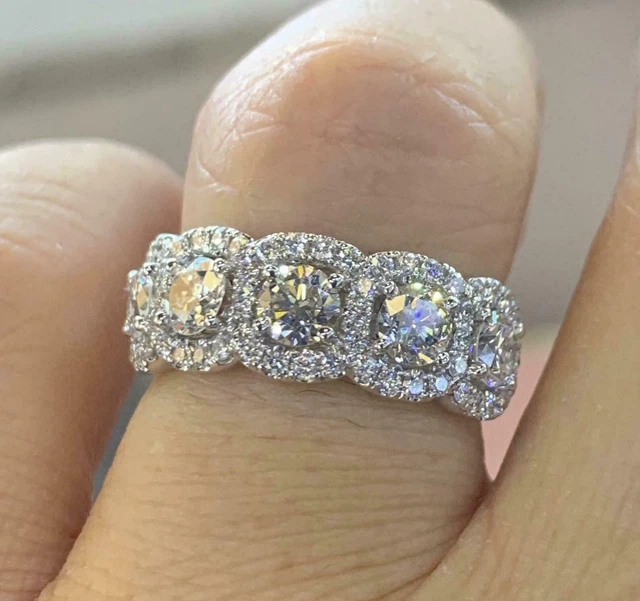 3.20Ct Round Cut Lab Created Diamond Eternity Engagement Band 14K White Plated