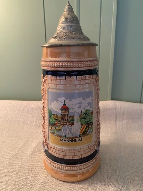 Vintage 1960s Gerz West German, Beer Stein, "Mannheim" 11" tall