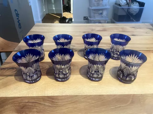 Exquisite Vintage (Lead?) Crystal Bohemian Cobalt Blue Glasses - Set of 8