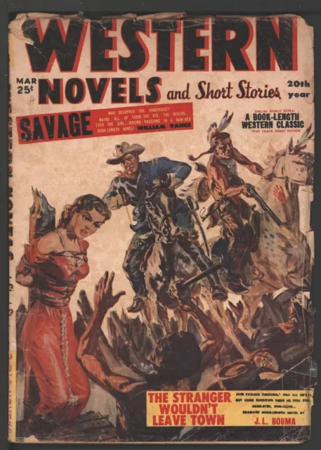 Western Novel and Short Stories 1954 March. Good girl bondage cover art. Pulp