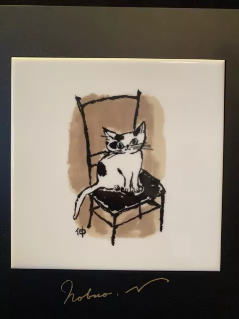 Interior Art Narumi Bone China Signed Black & White Kitty Cat Art Tile Nobno 2