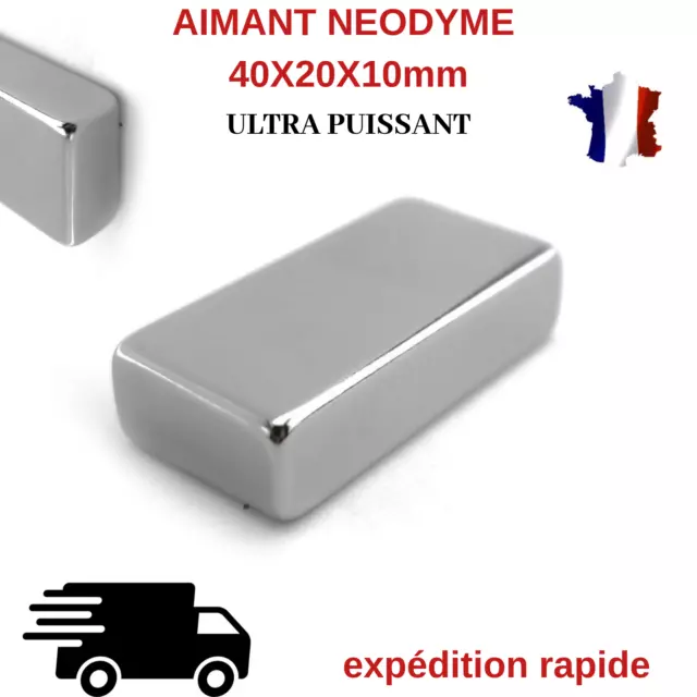 AIMANT NEODYME RECTANGLE 40X20X10mm N35 TRES PUISSANT Terre rare