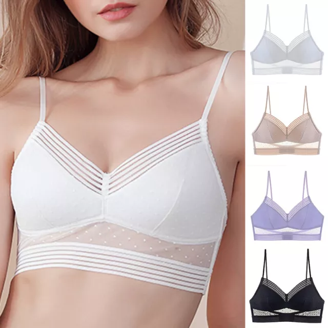 Deep U Type Back Lace Bralette Thin Cup Polka Dot Mesh Women Wireless Bras.