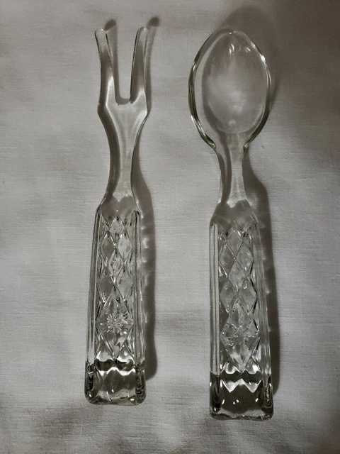 Vintage Anchor Hocking WEXFORD Glass Salad Serving Spoon & Fork. (Bin#4)