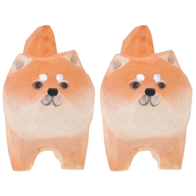 2 Pieces Dog Wood Sculpture Wooden Dog Statue Puppy Ornaments Accessories
