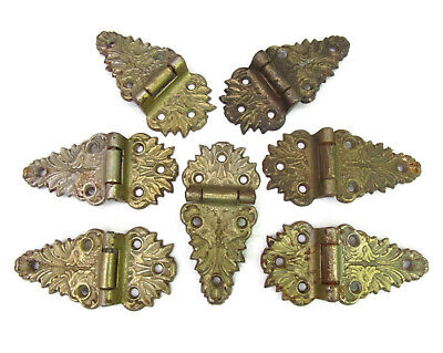 7-pc Vtg Ornate Fancy Plated Cast Steel/Iron Door Hinges Decorative Collectible