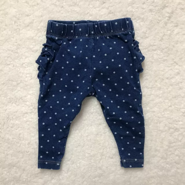 Baby Girl Jean Ruffle Pants Newborn Blue White Dots Cat & Jack