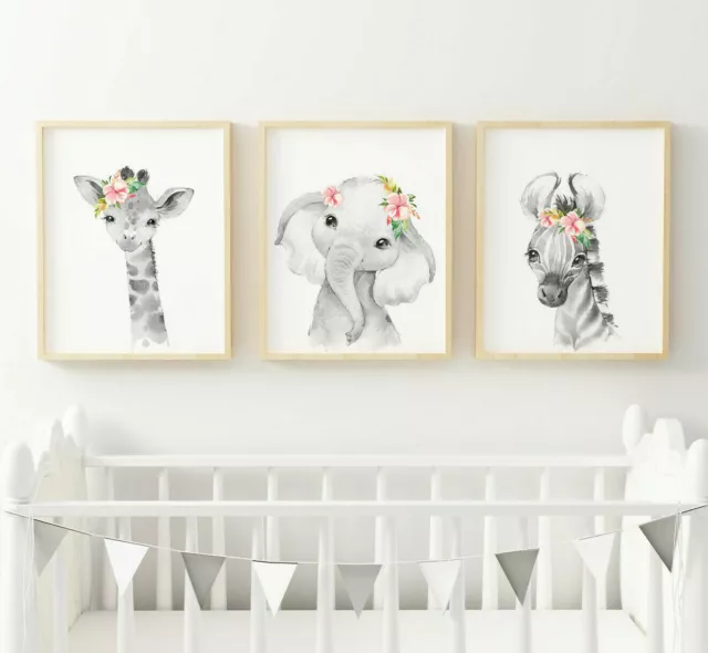 Jungle Safari Animals Picture Prints Word/ Wall Art Girl's Bedroom Nursery Decor