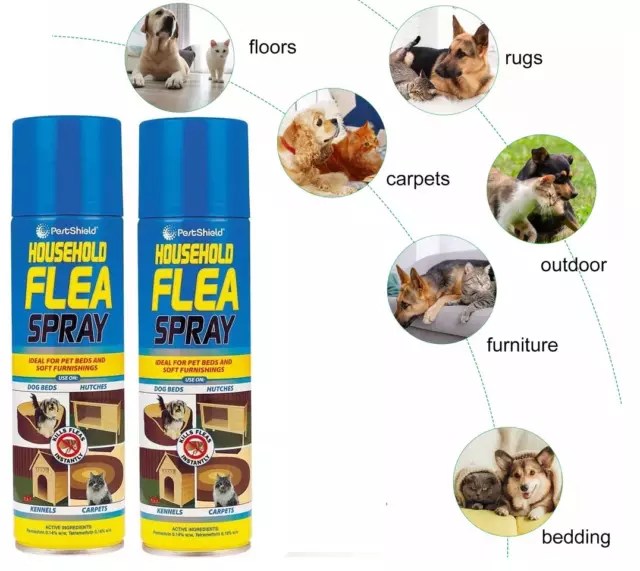 2 x Household Flea Killer Spray for Dog Cat Bed Animal Tick Protection 200ml