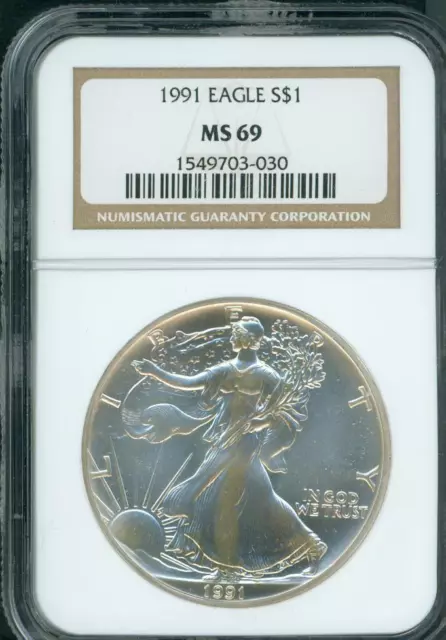 1991 American Silver Eagle S$1 ASE NGC MS69 MS-69 Premium Quality PQ+ !!!