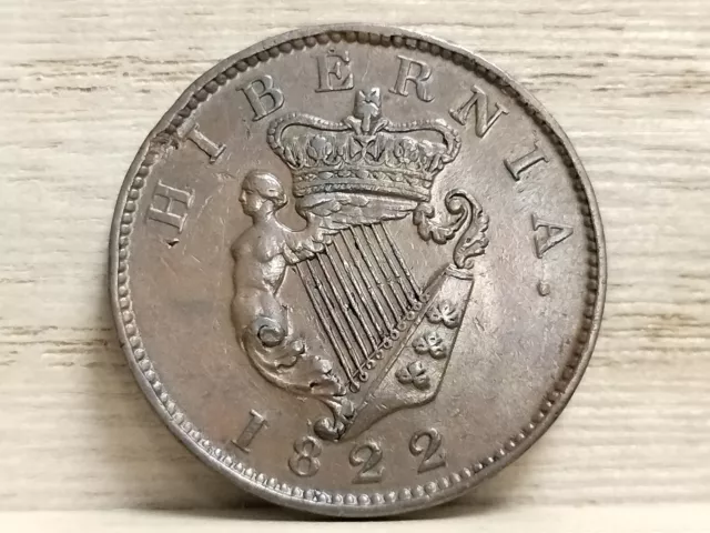 1822 1/2 Penny Ireland Copper Coin (George IV) 2