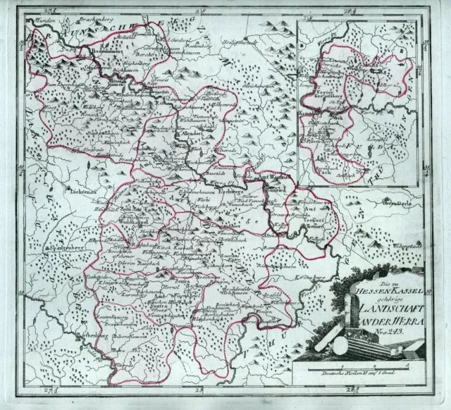 Werra Wanfried Eschwege Witzenhausen Treffurt Sontra Hessen Karte Reilly 1790