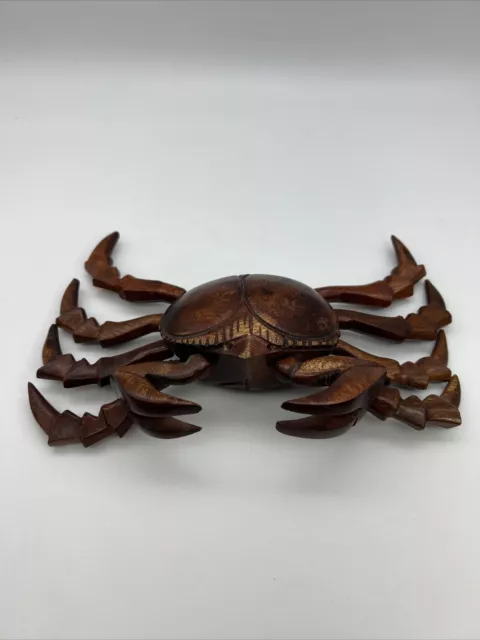 Folk Art Primitive Wood Sculpture Crab Articulated Unusual Decor Decoration