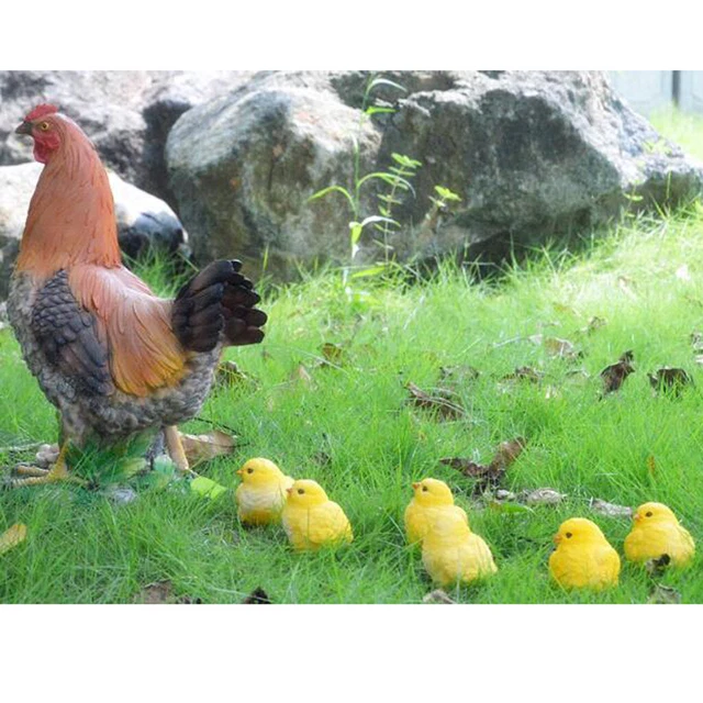 Outdoor Resin Animals Statue Chicken Family Ornament Figurine Yard Decor