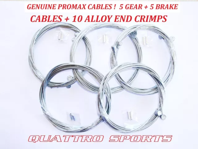 5 Cycle Inner Gear & 5 Cycle Inner Brake Cables + 10 Crimps Mtb, Shimano Etc
