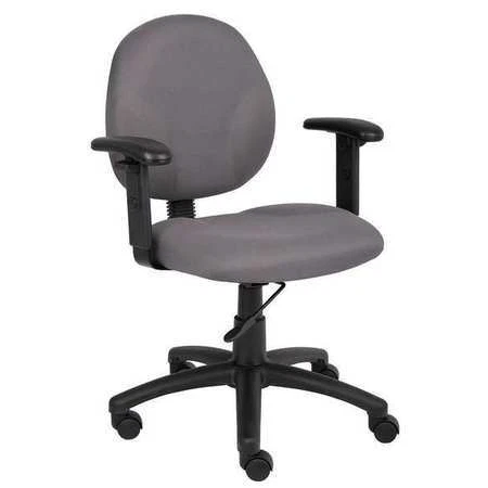 Zoro Select 6Gnl9 Fabric Desk Chair, 18" To 20", Adjustable Arms, Gray
