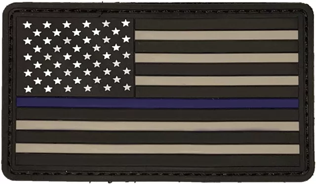 Thin Blue Line American Flag - PVC Morale Patch with hook backing