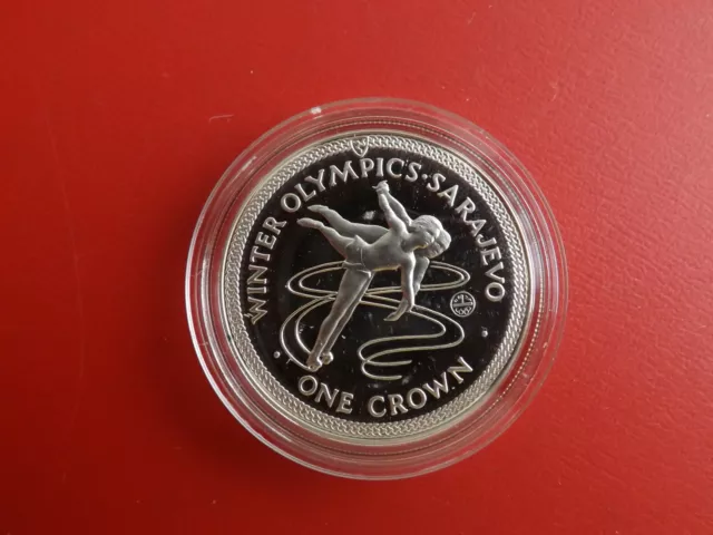 * Isle of Man 1 Crown 1984 Silber PP * Olympia Sarajevo 1984 (Schub22)