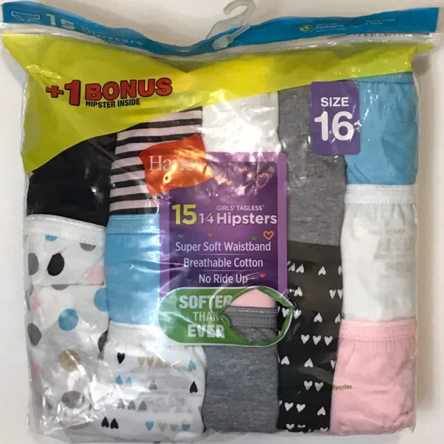 Hanes Girls' Tagless Super Soft Cotton Hipsters, 10 pack, Sizes 6-16 