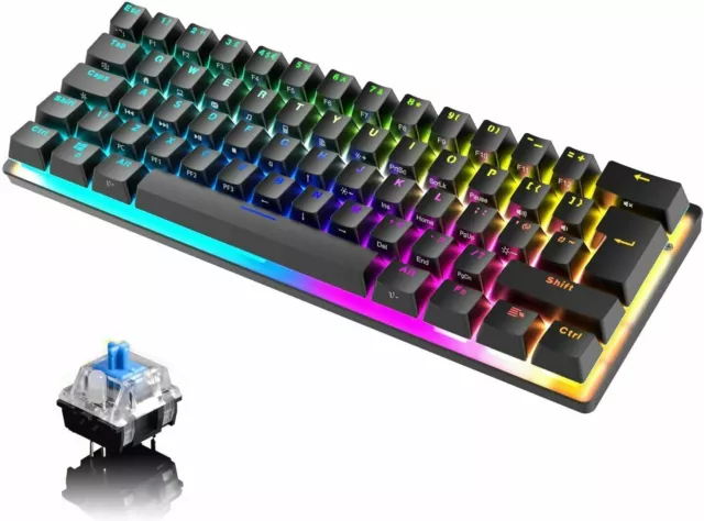 Clearance Wired 60% Mechanical Gaming Keyboard, Mini 62Key 14 Chroma RGB Backlit