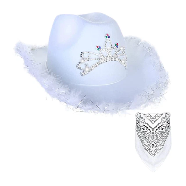 Western Cowboy Cowgirl Hat Sequin Props Party Favors Holiday Fancy Dress White