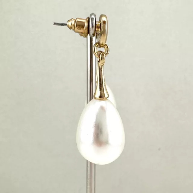 White Acrylic Teardrop Pearl Drop Earrings Gold Plated Round Top with Stud Posts 3