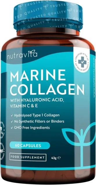 Marine Collagen 1000mg + Hyaluronic Acid Vit C & E - 1 Month - Skin Bones Joints