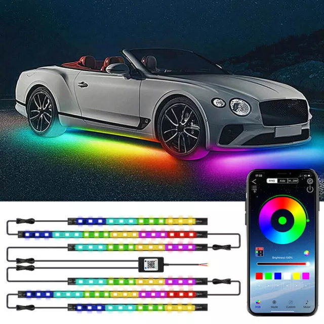 6X LED RGB Dream Color Car Underglow Ambience Neon Strip Synchronize With Music