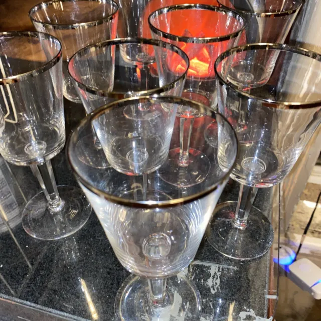 Set of 8  Lenox Solitaire Platinum Wine Goblets Glasses MINT 7”x3.25”