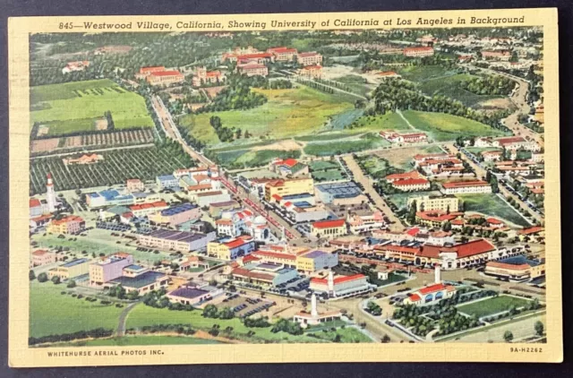 Westwood Village Los Angeles CA Aerial View Vintage Linen Postcard Posted 1940