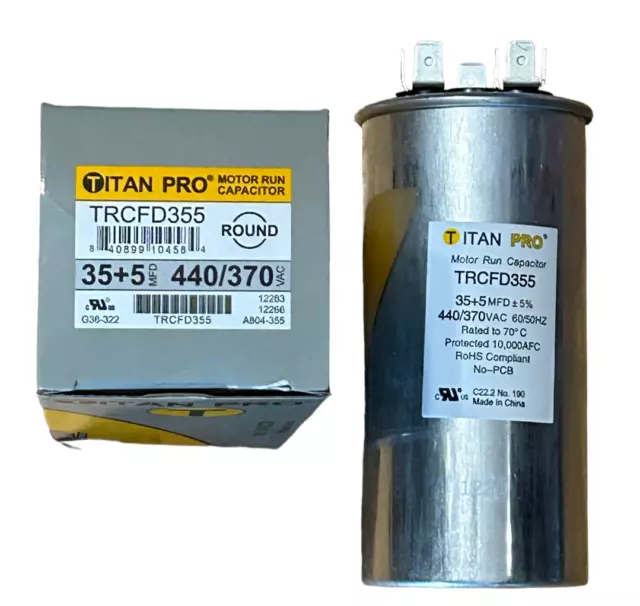 Titan Pro TRCFD355 Motor Run Dual Capacitor 35+5 MFD 440/370 Volts - Round