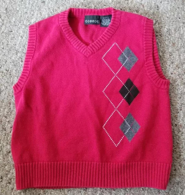 GEORGE Red Argyle Sweater Vest Boys Size 5