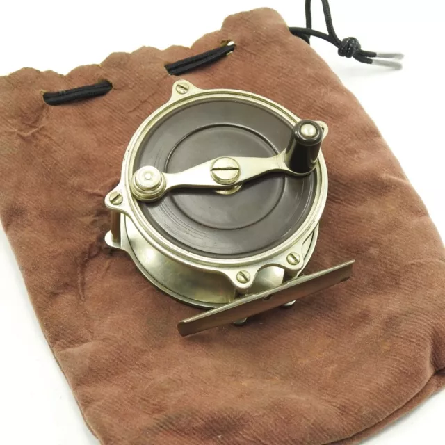 Julius Vom Hofe Raised-Pillar Fly Reel. German Silver & Hard Rubber. 3". Julius Vom Hofe Raised-Pillar Fly Reel. German Silver & Hard Rubber. 3".