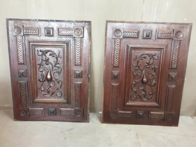 Pair of Reclaimed Decorative Antique Handcarved Wooden Door Panels