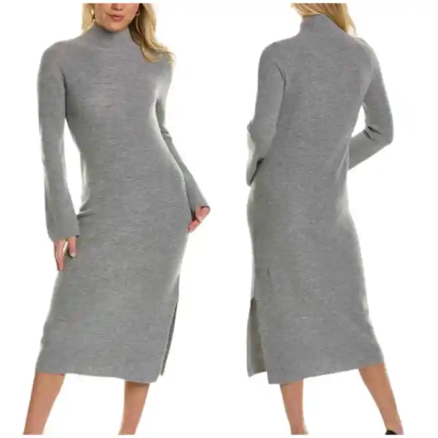 Theory NWT Governor Wool & Cashmere Midi Dress Long Sleeve Side Slit Rib Size M