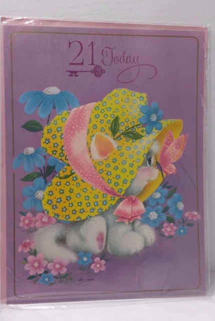 21st Vintage Lrg Birthday Card Sharpe's Classic Cards Kitten Cat England Unused