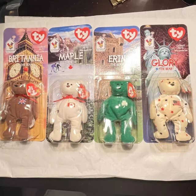 Ty Beanie Babies Britannia Glory Erin Maple The Bear McDonalds Set of 4 1999